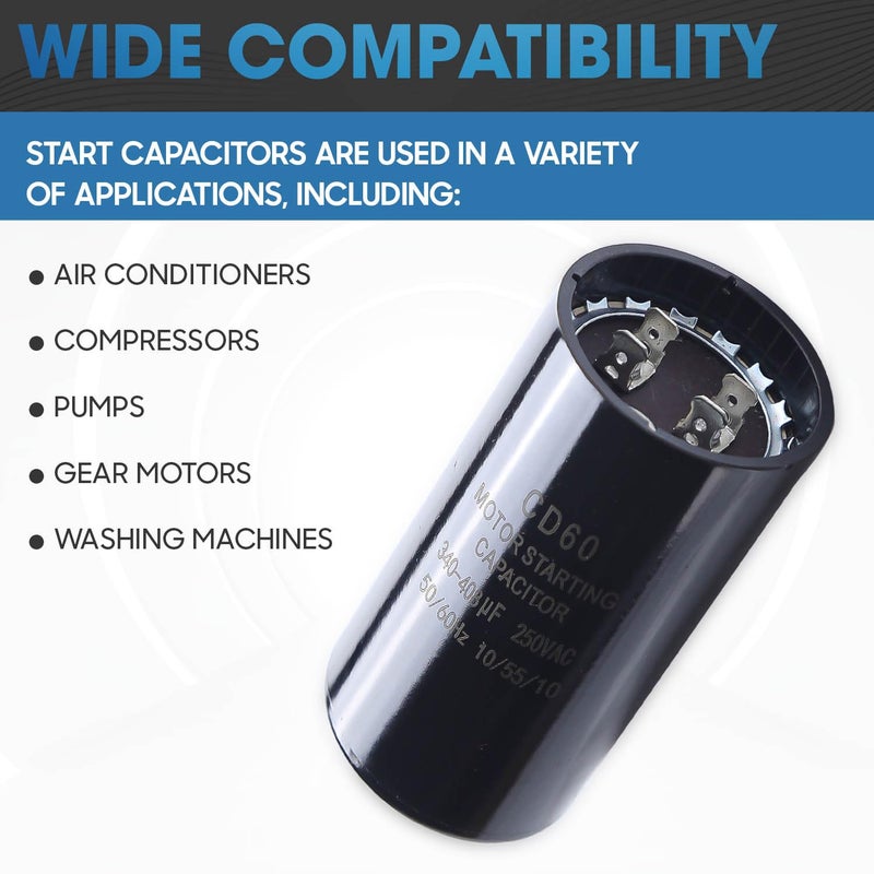 Seentech 340-408 uf/MFD 220-250 VAC ±20% CD60 Round Motor Start Capacitor 50/60 Hz AC Electric Motor Universal Fit for AC Motor Run or Fan Start and Cool or Heat Pump Air Conditioner - Image 4